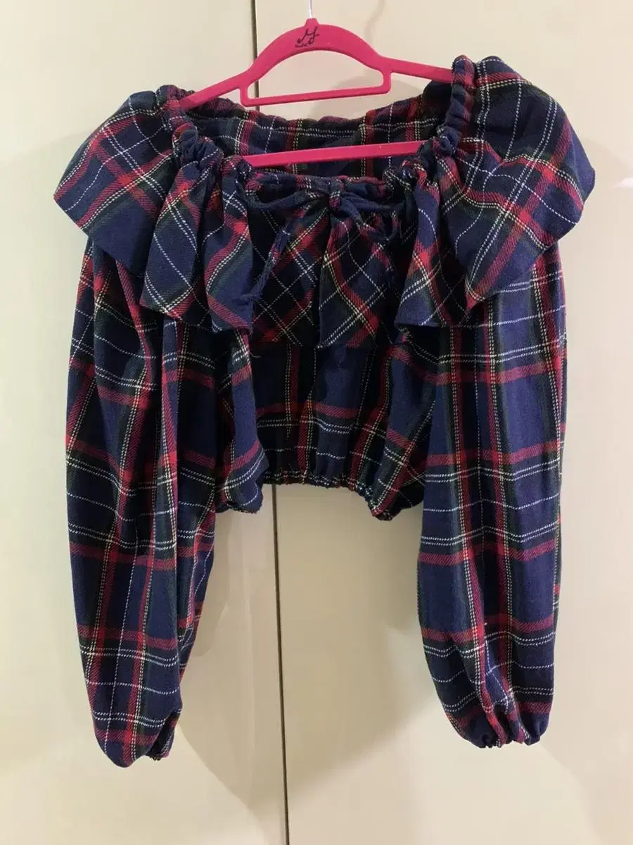 (nob)Check cropped blouse