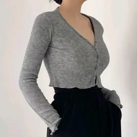 Attached Knit Cropped Cardigan Bolero Gray Gray