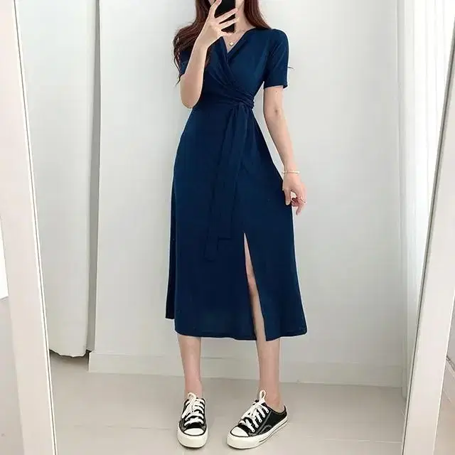 v-neck wrap long onepiece