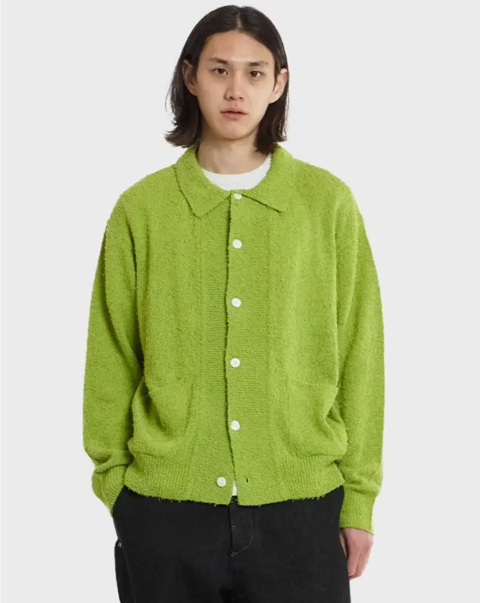 [M] [Lime] Language Factor Boucle Shirt Cardigan