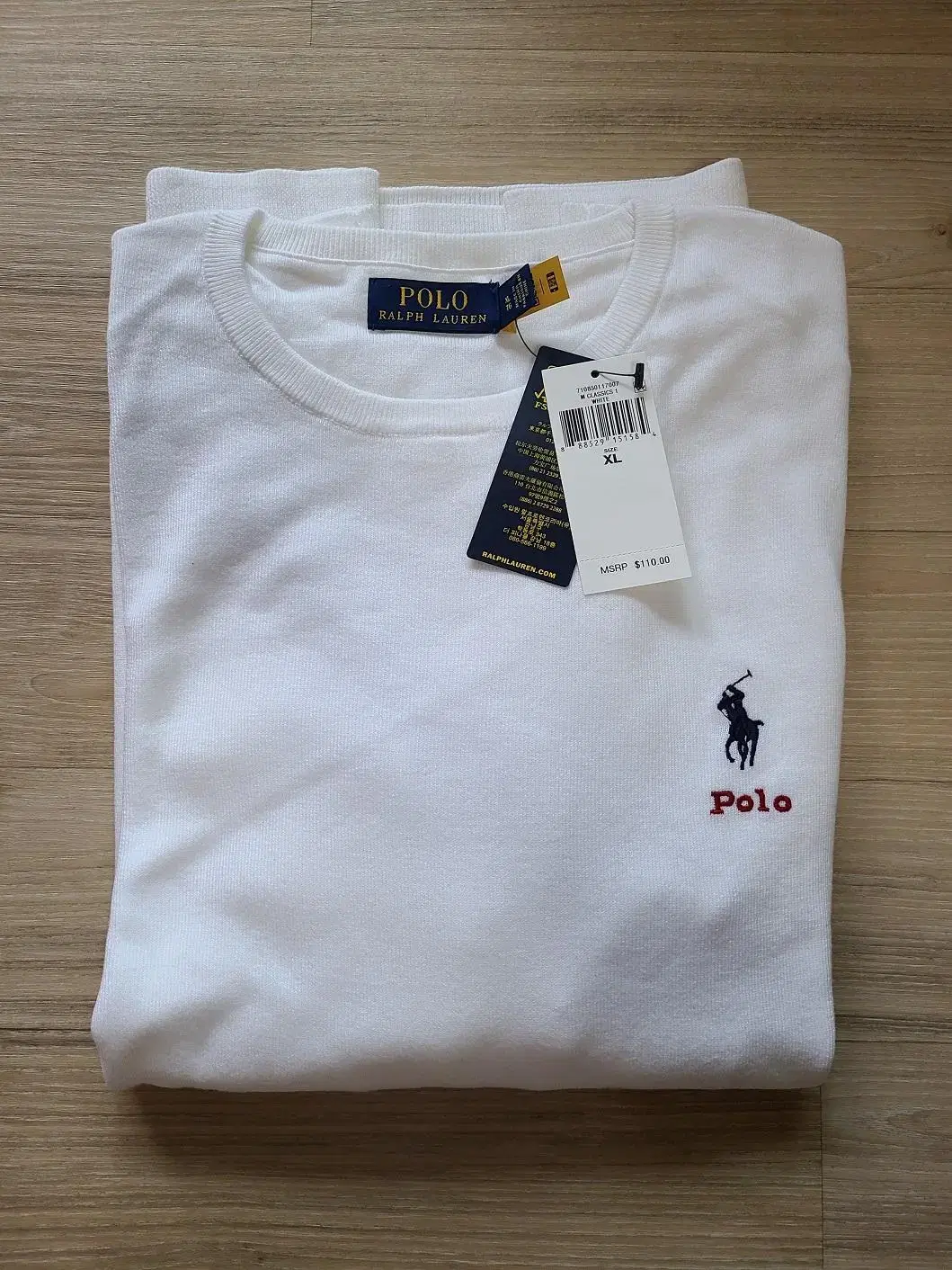 [Genuine/New] Polo Ralph Lauren Cotton Crewneck Sweater White XL