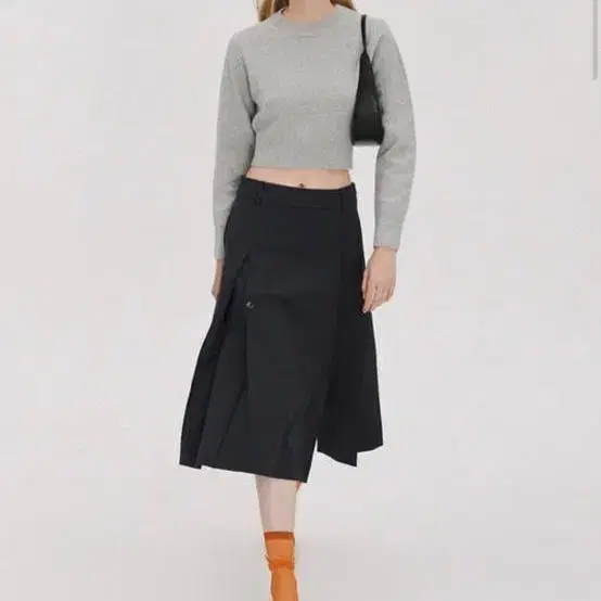 렉토 wool low-rise pleated skirt(dark gray