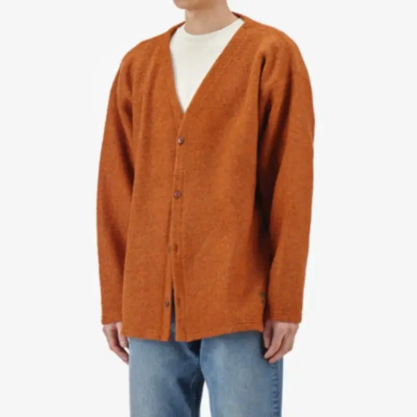 [L] Men's Short Sleeve Brushed V-Neck Cardigan Orange