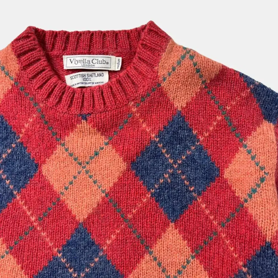 80s shetland argyle pattern knit