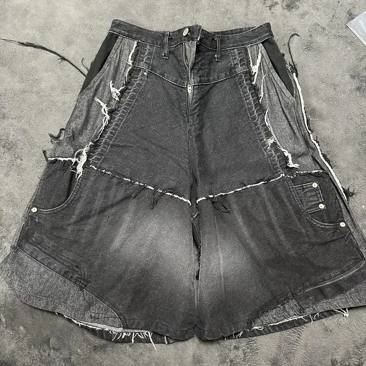 SURGERY [M] Remake Denim Bermuda Pants Black