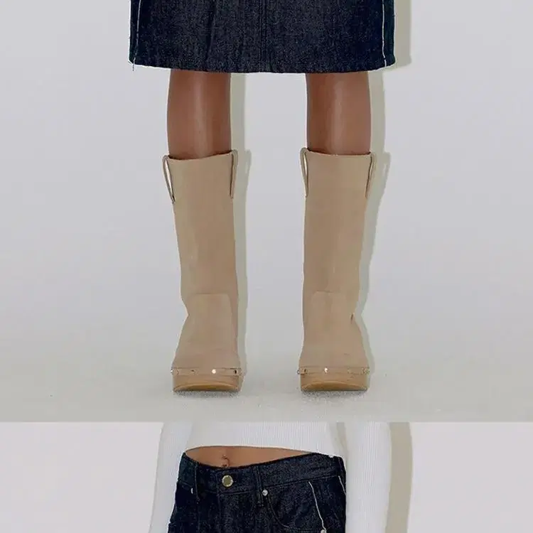 다이애그널 SIDE CUTTING DENIM SKIRT (navy)