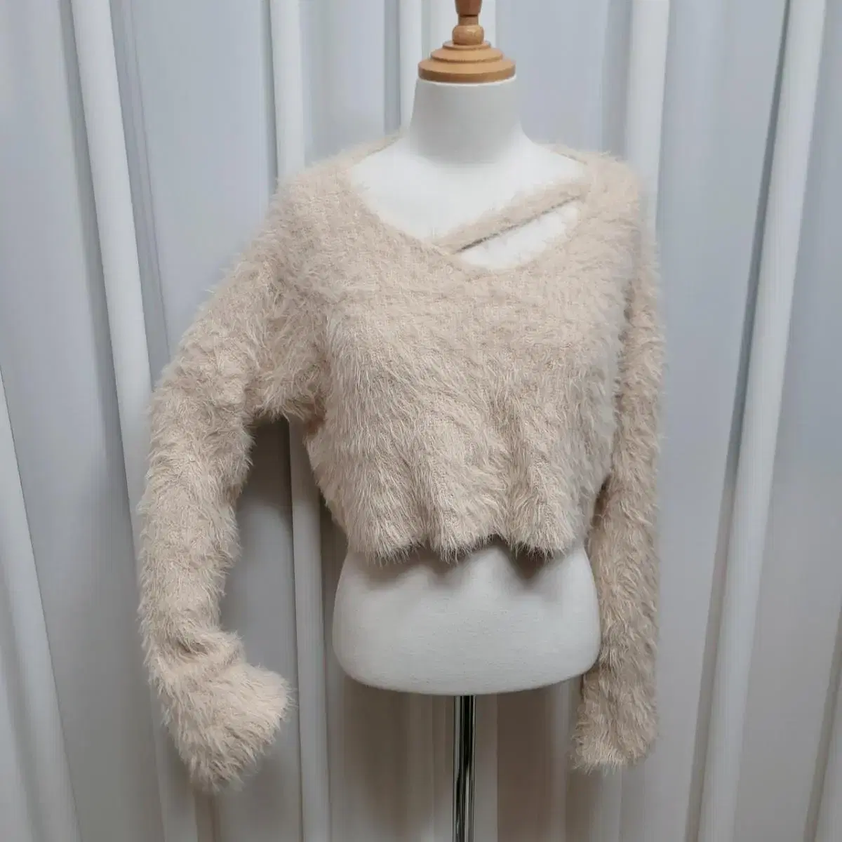 Mink fur angora cord cropped knit (new product)