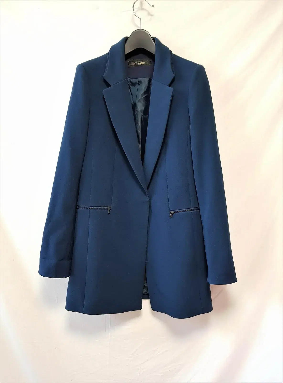 (Free shipping) C.C.Collect Navy Rayon Long Jacket Mid-Season Coat