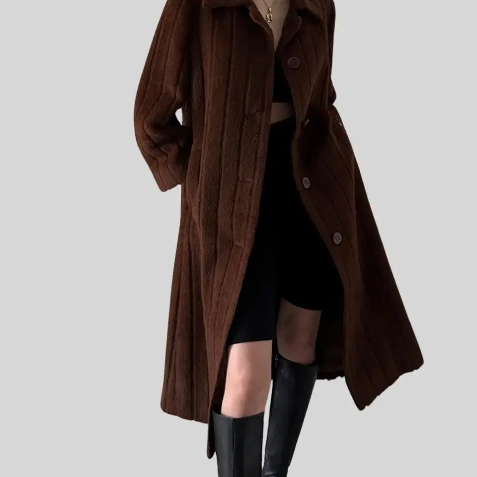 (BALMAIN)brown strip long coat