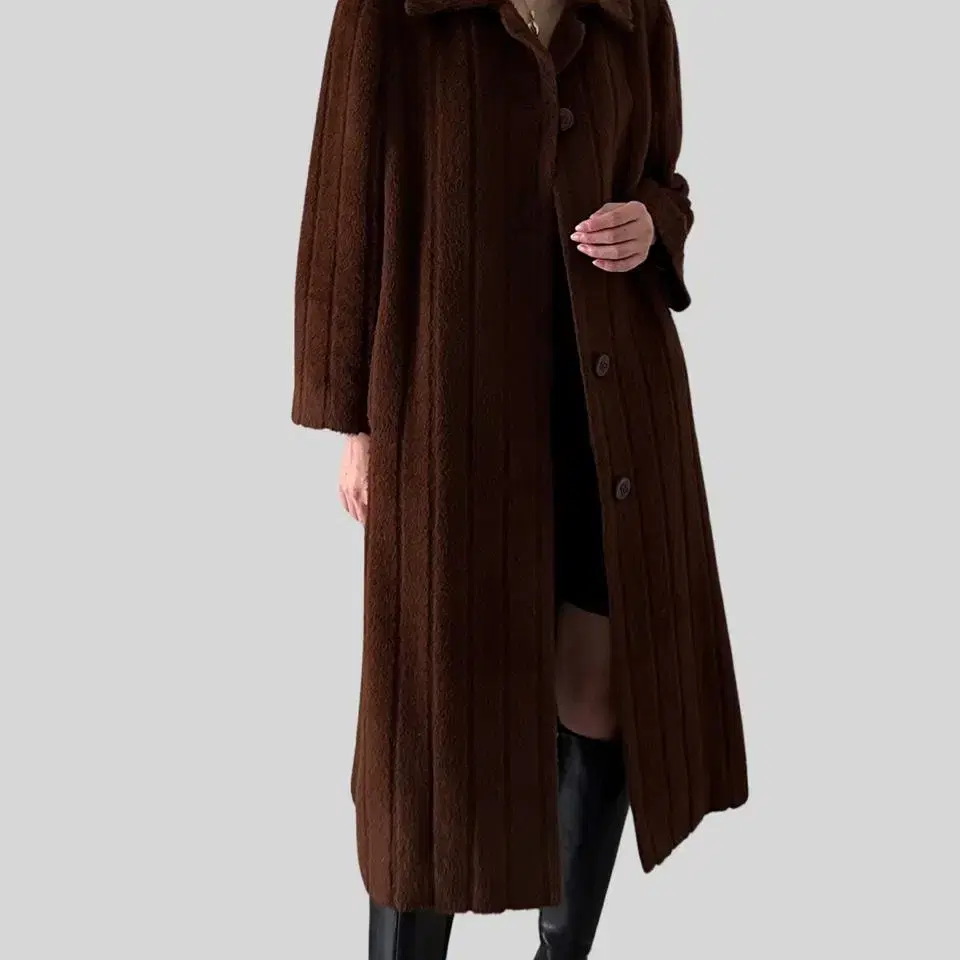 (BALMAIN)brown strip long coat