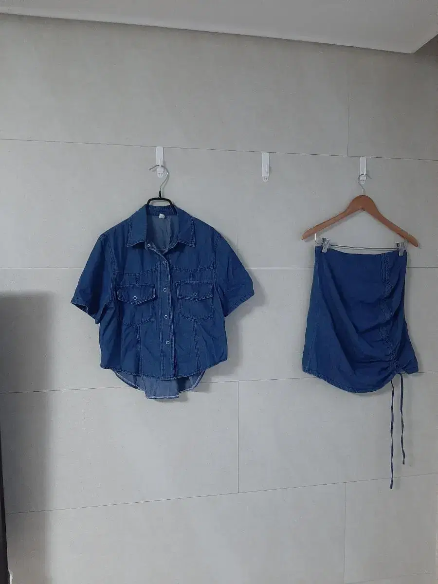 New clothes) Denim shirring skirt (with built-in panties) set ~ 66