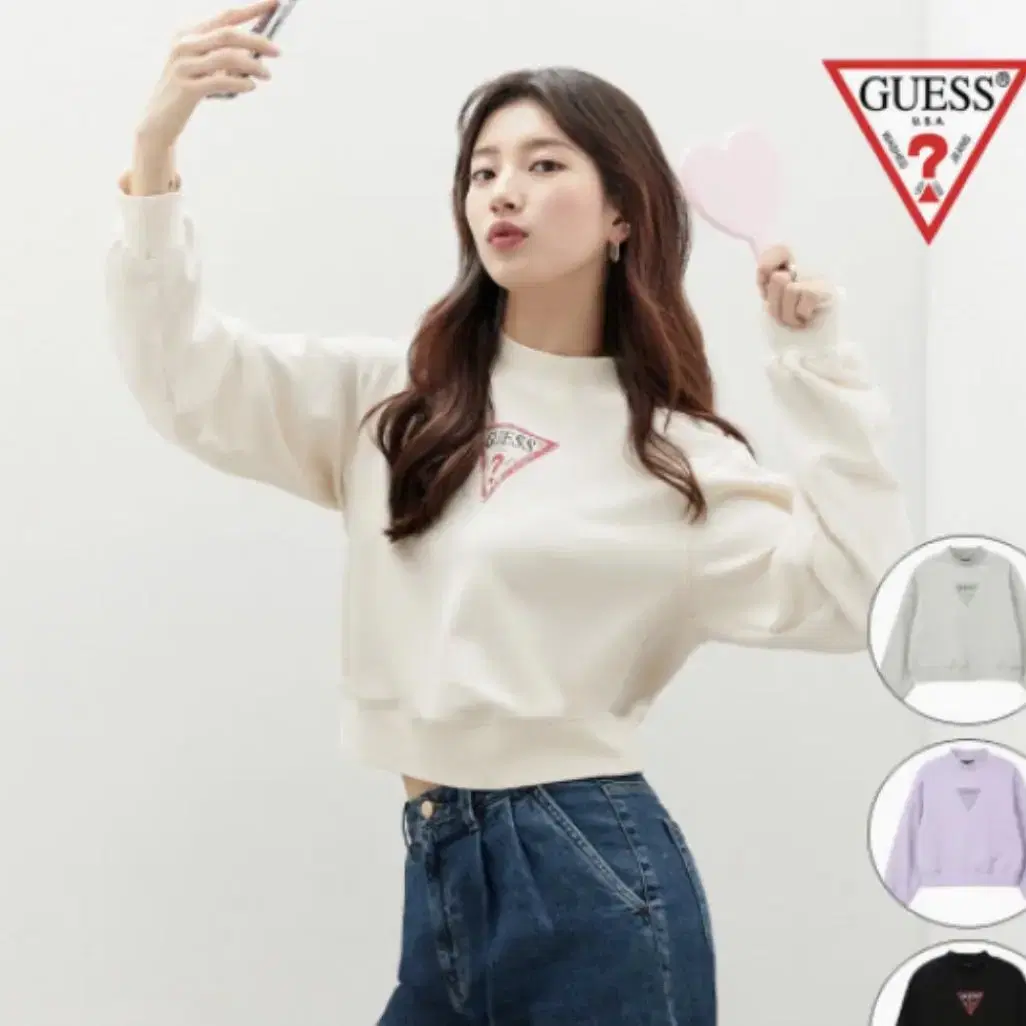 [수지 착용] 게스 GUESS 크롭 맨투맨