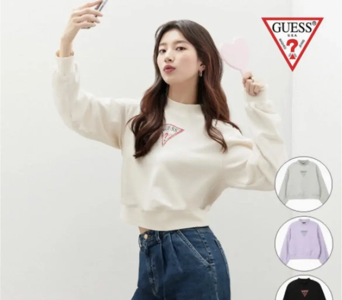 [수지 착용] 게스 GUESS 크롭 맨투맨