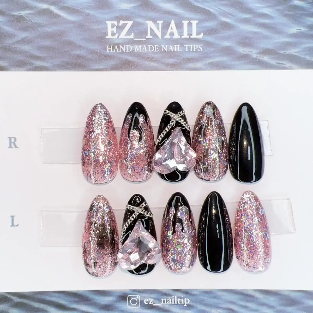 Homemade Nail Tips) Black Pink