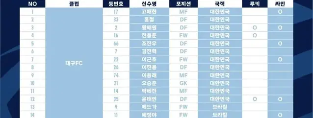 K리그 2023 파니니 프리즘 대구 FC 베이스 풀세트 + 팀로고