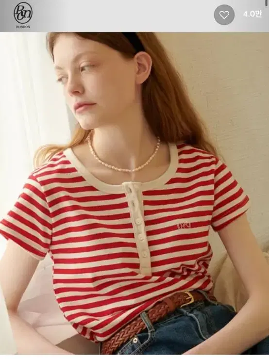 론론 HENRYNECK HALF T SHIRT RED STRIPE