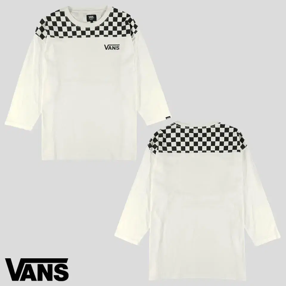 Vans White Black Checkerboard Cotton Long Sleeve T-Shirt Long Sleeve SIZE L