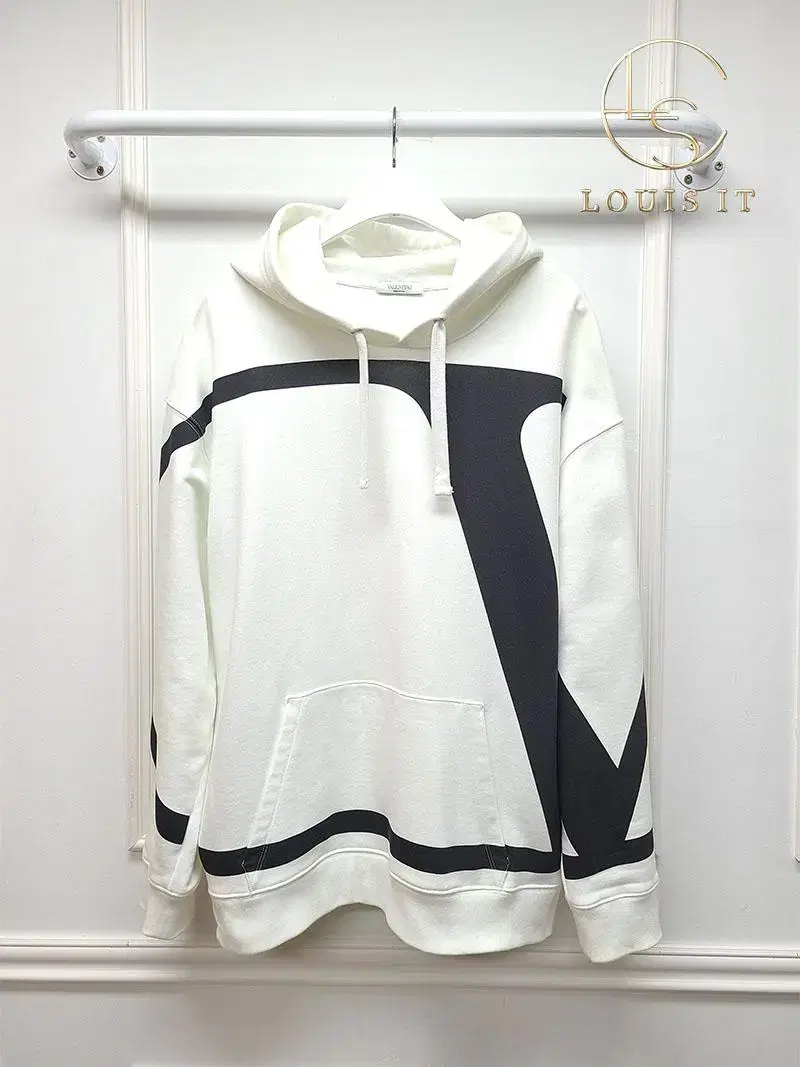 [M] Valentino White Maxi V logo printed hoodie