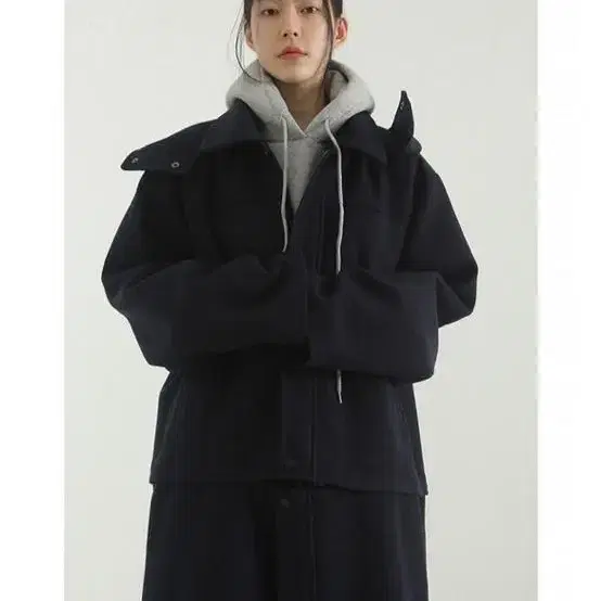 3way hood long coat navy