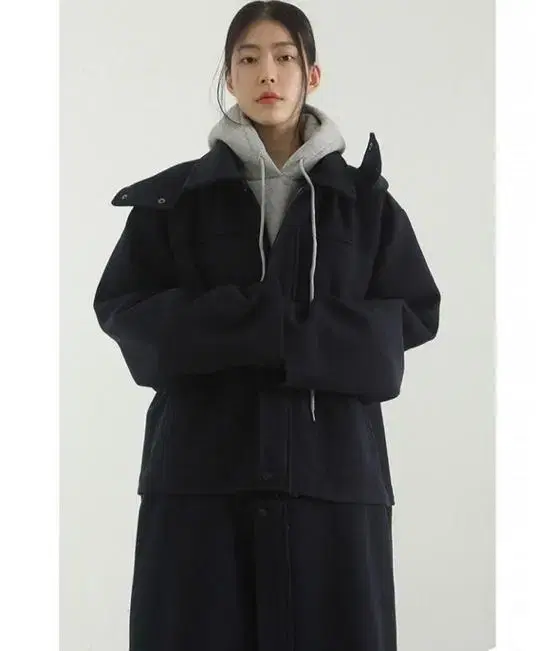 3way hood long coat navy