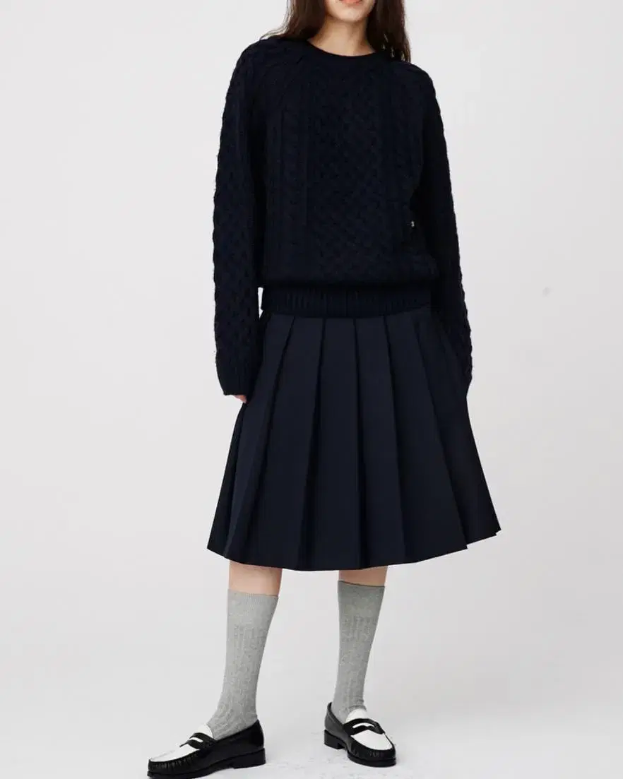 문선 플리츠 스커트 - Low Rise Pleats Skirt / Nav