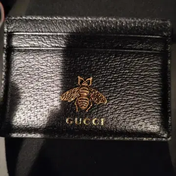 GUCCI Animalier Bee Leather Card Case Black 523685