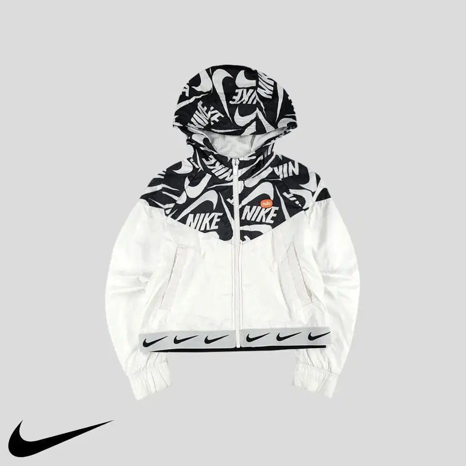 Nike White Black Logo Pattern Crop Windbreaker Windbreaker Windbreaker WOMA