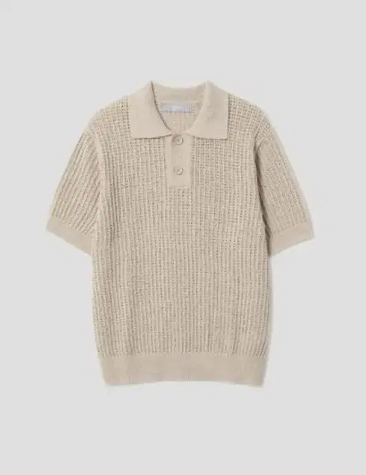 (NEW) E.JI Beige Boucle Collar Neck Short Sleeve Knit M