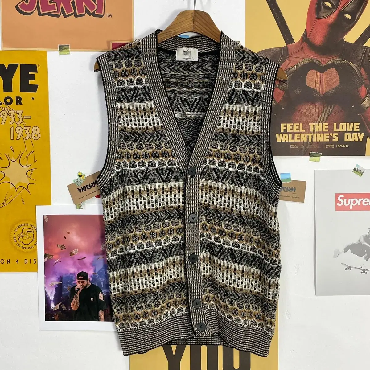 [L] 90's Modigliani Patterned Knit Vest