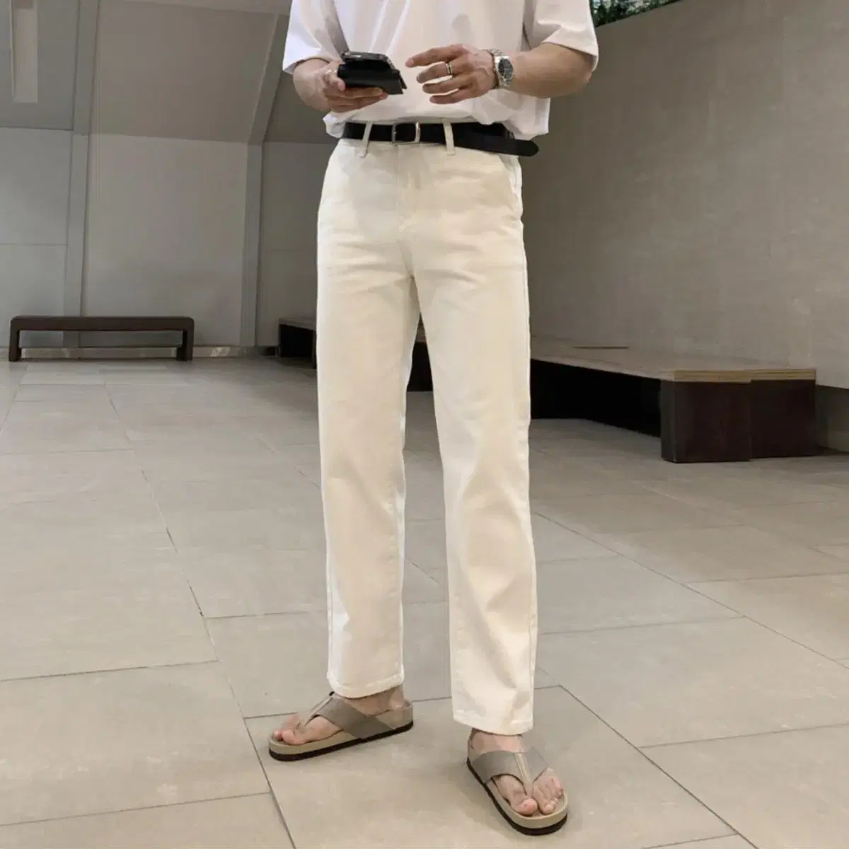 Cotton Rinder Regular Cream Trousers 2color