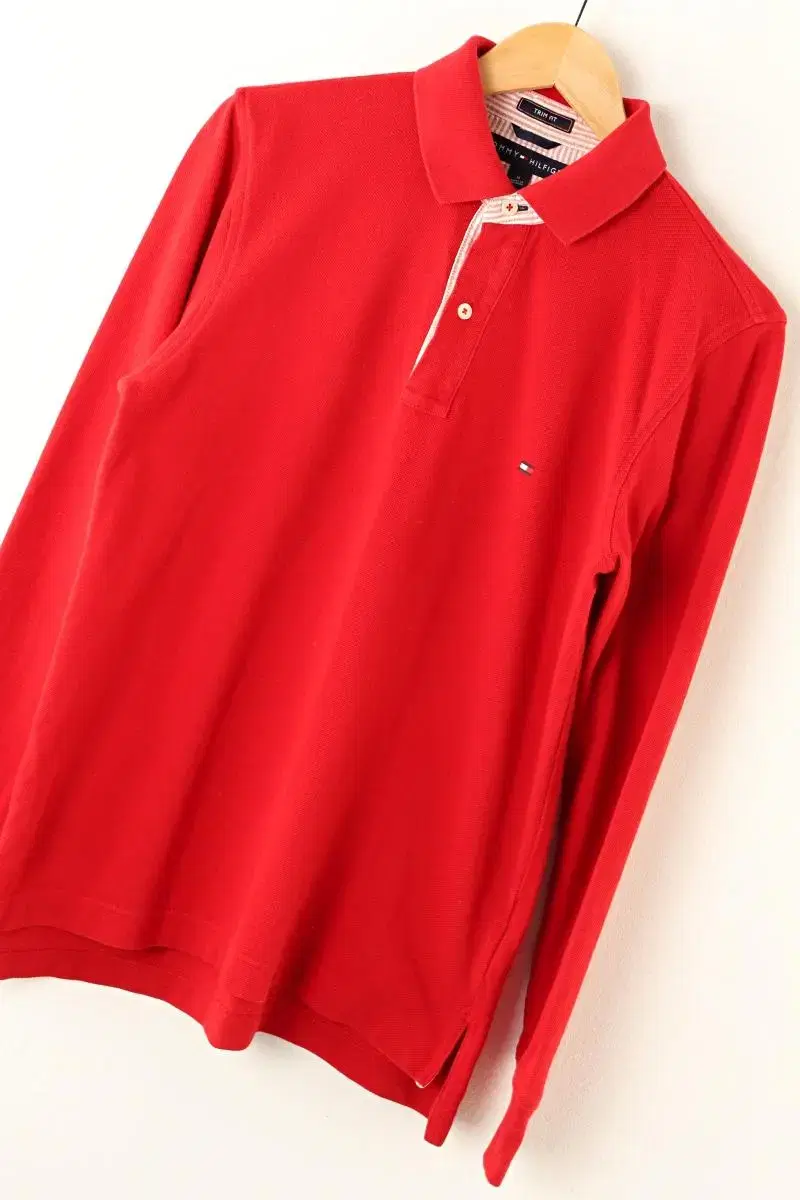 (L) Tommy Hilfiger kara Long Sleeve T-Shirt Plain Solid Red