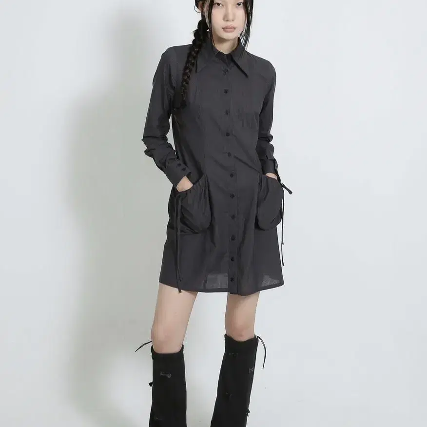 이음 eeum STRIPE POCKET SHIRT DRESS