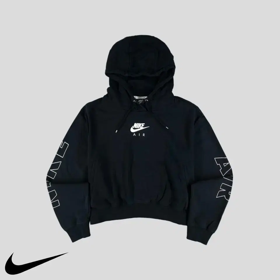 Nike Air Deep Navy White Midlogo Printed Crop Hoodie SIZE