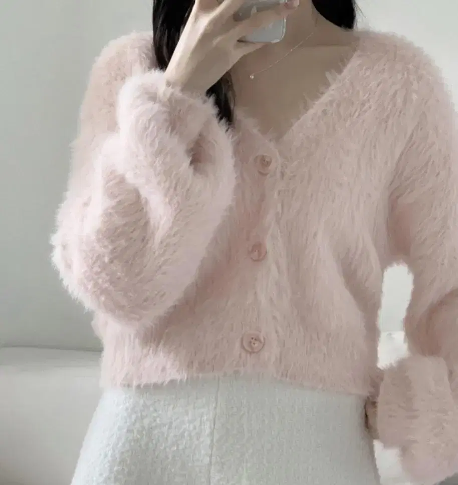 (New Product) LUCIE Pink Fur Cardigan