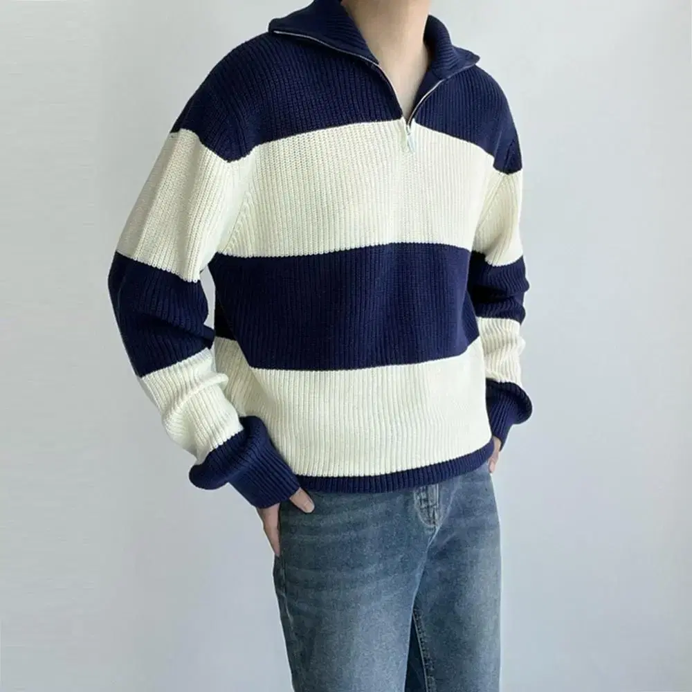 Men's Overfit Two-Tone Vahn Zip-Up Knit