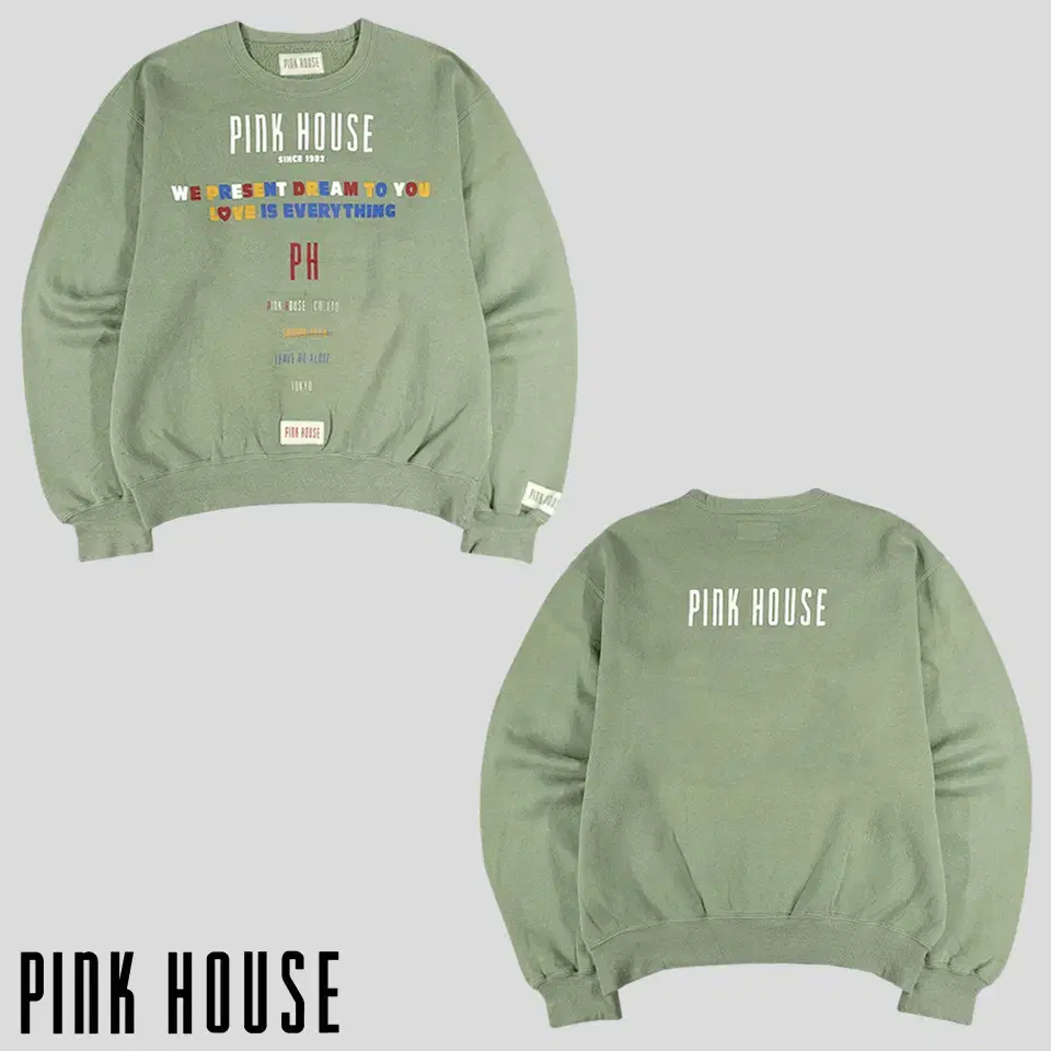 PINK HOUSE 핑크 하우스 피그먼트 그린 멀티컬러 스펠 프린팅 코튼