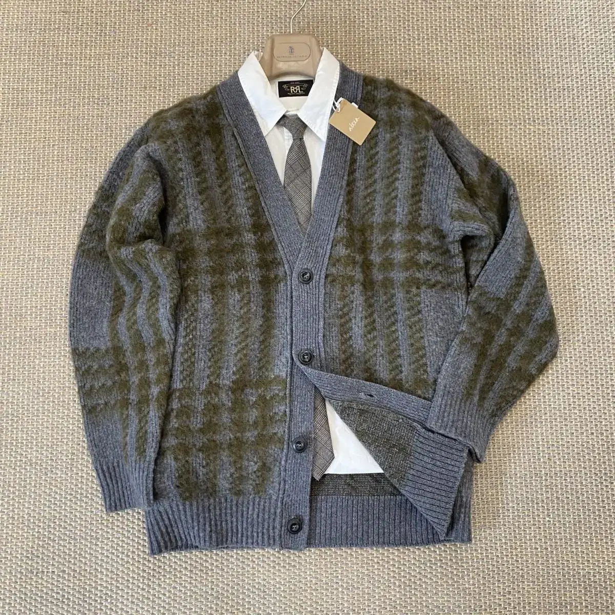 Altea Italian finest mohair virgin wool big check cardigan