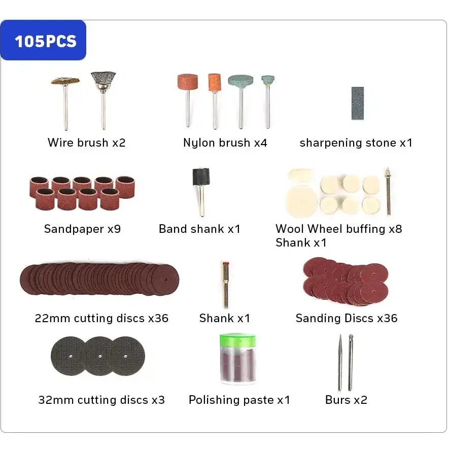 드레멜 로터리툴 폴리싱 연마비트 드릴비트 105P세트 G-38