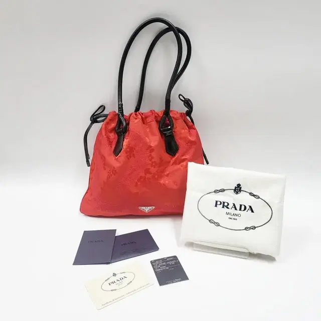 PRADA 프라다 레드 자카드한정판 토트백 버킷백 드로우스트링백 B153