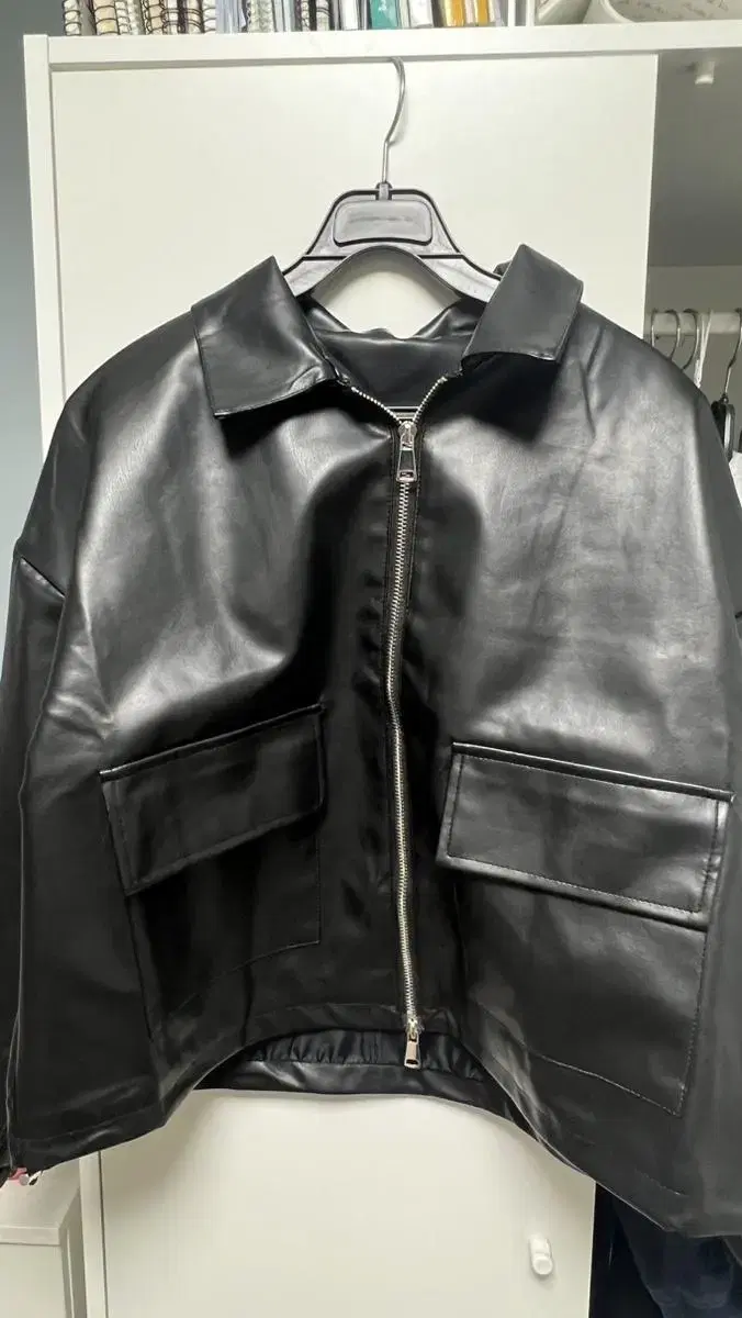 Black leather and bloomers cropped jacket