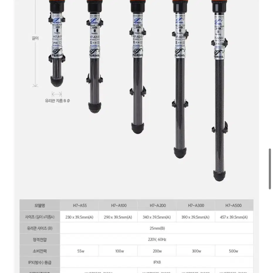 페리하 어항 수조 히터 H7-A 55w  30L 이하 (과열방지)