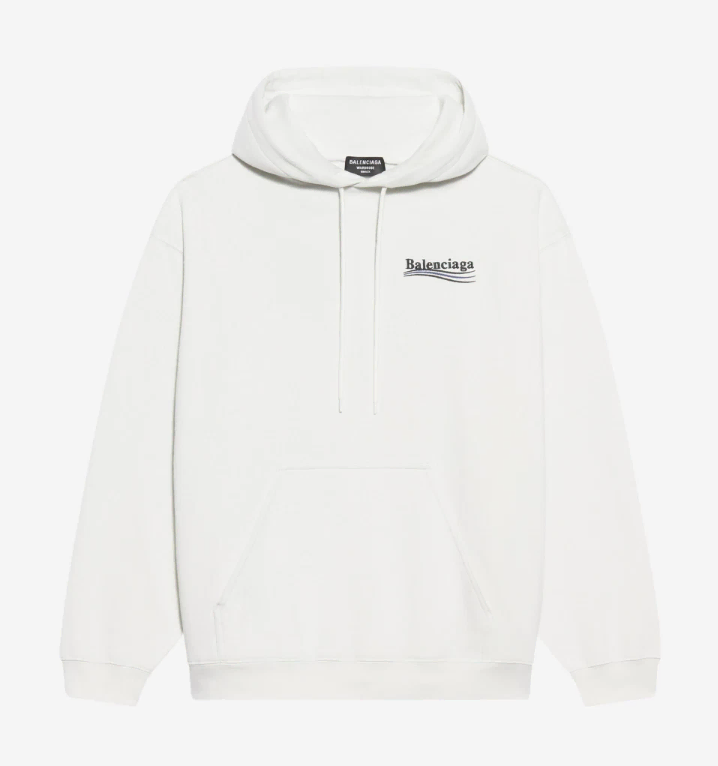 [M] Balenciaga Political Campaign Medium Fit Hooded Sweatshirt White