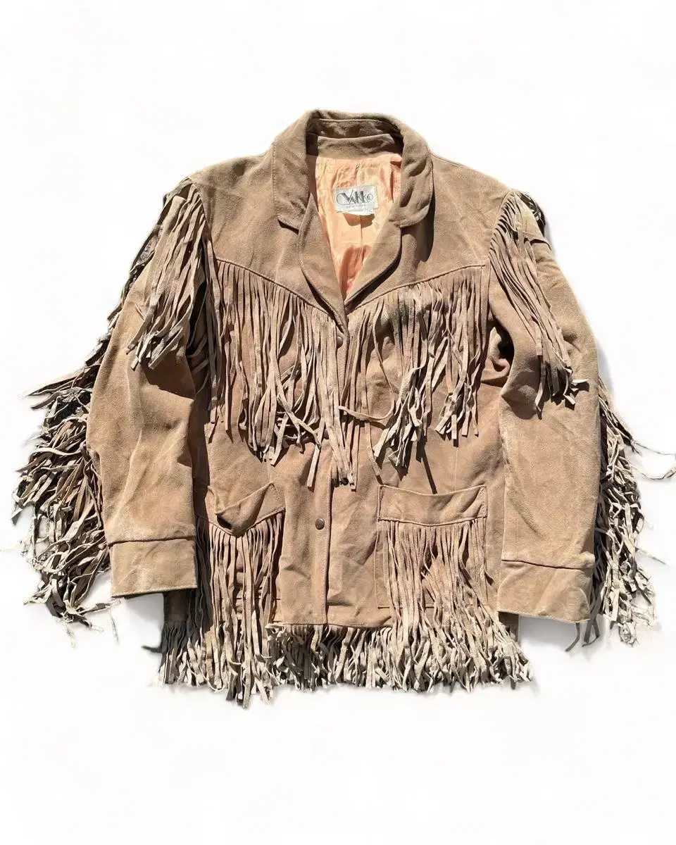 80s vakko western leather fringe jacket