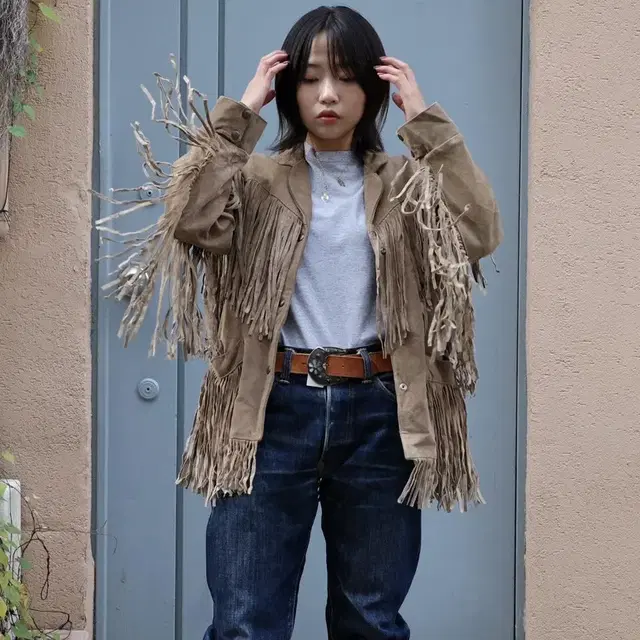 80s vakko western leather fringe jacket