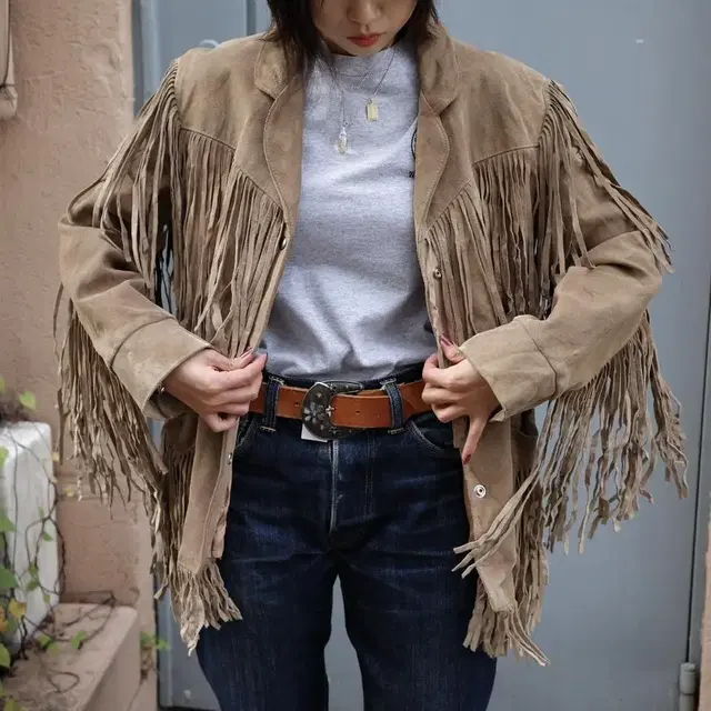 80s vakko western leather fringe jacket