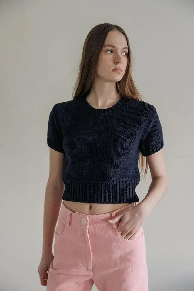 타낫 T/T Heart crop knit top