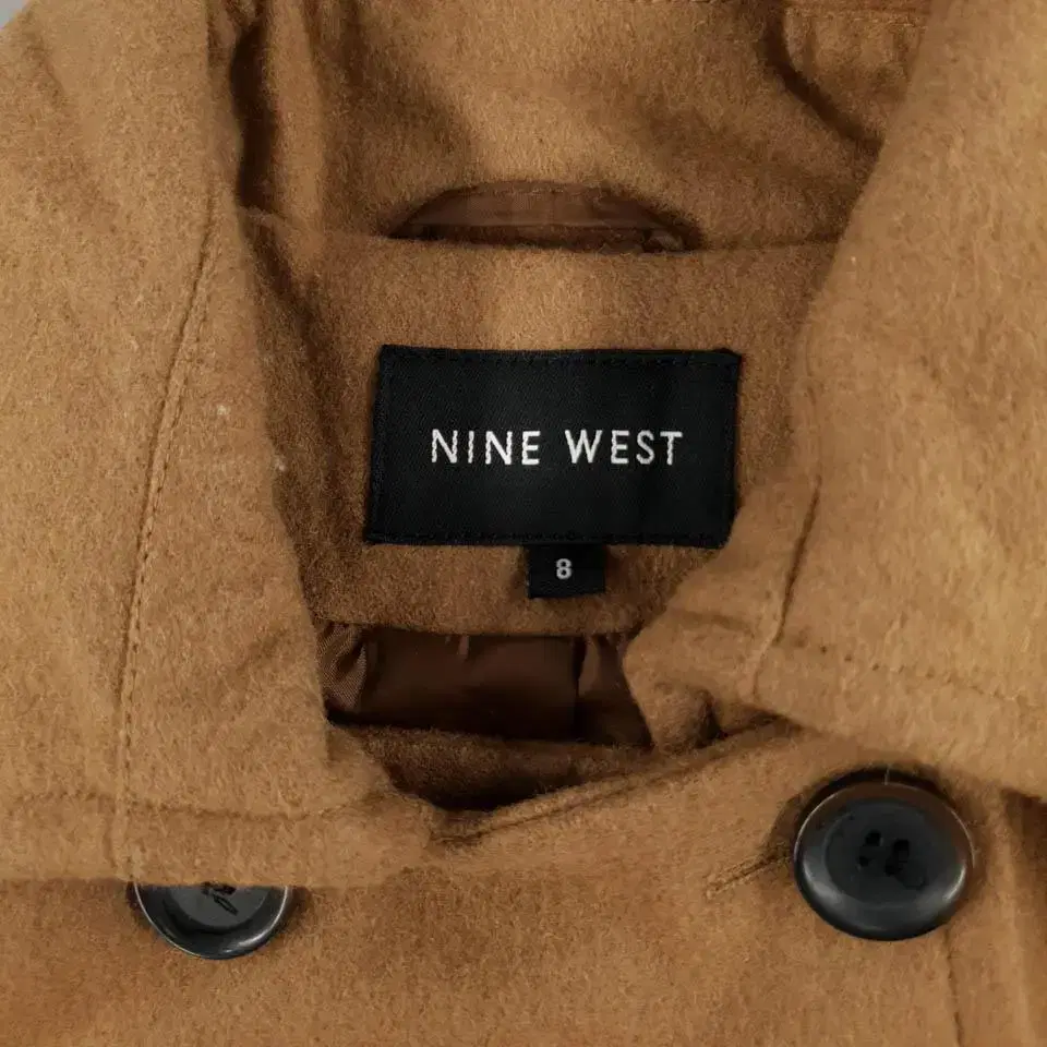 NINE WEST 나인웨스트 브라운 차콜 배색 울 폴리 혼방 더블코트 반