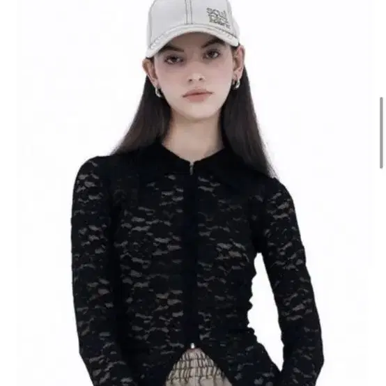 스컬프터 레이스 집업 Rose Lace Zip-up Shirt Black