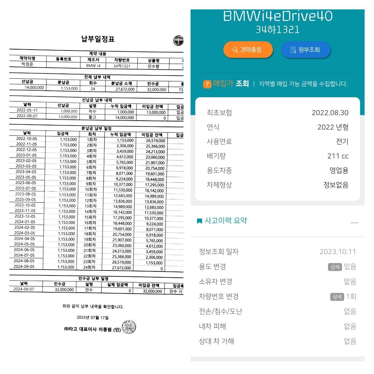BMW i4 eDrive40msp(전기차)/렌트승계 - 10