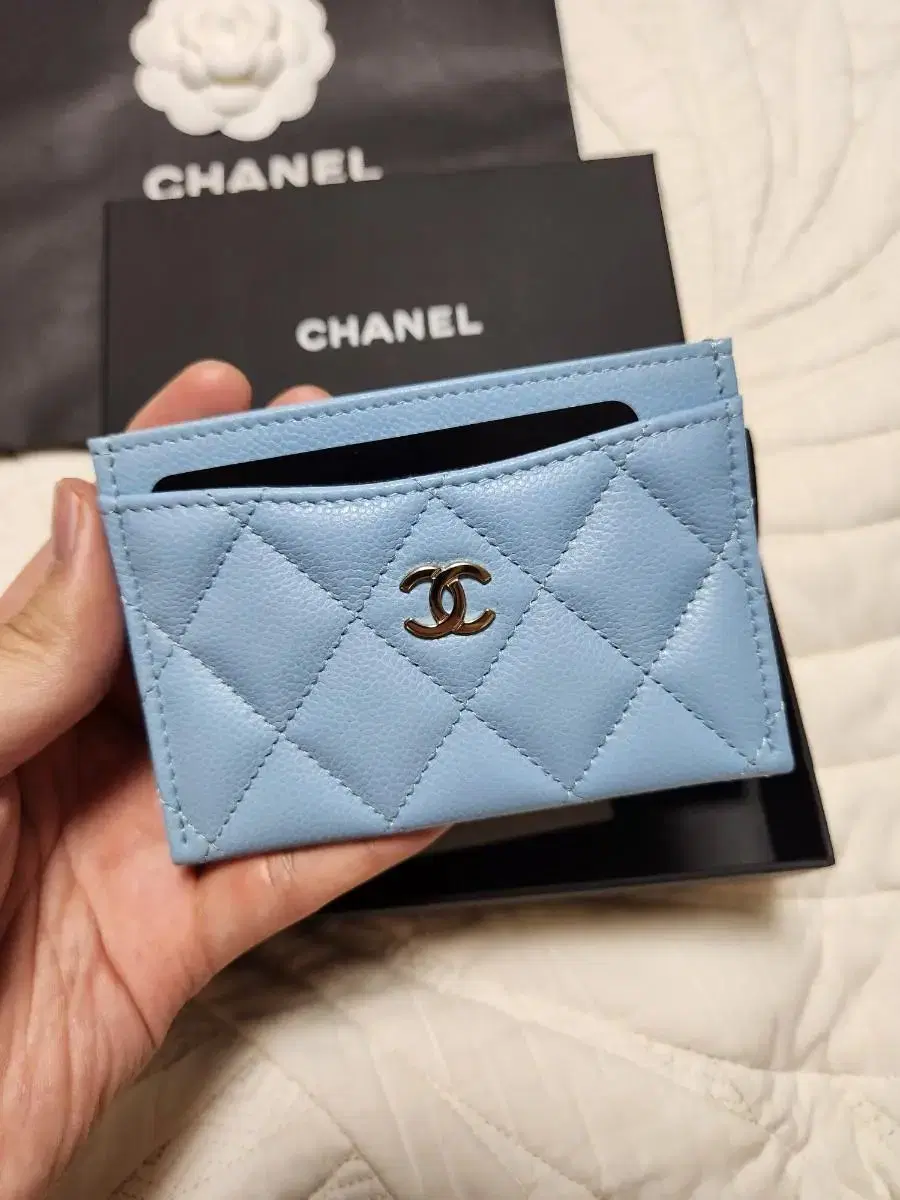 Chanel Classic Kard Wallet Sky Blue